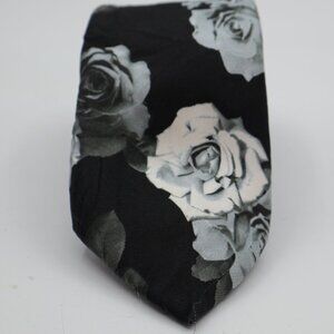 Express Black and White Floral Rose Tie